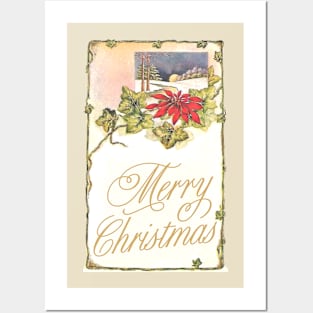 CLASSIC CHRISTMAS CARD VINTAGE HOLLY MERRY CHRISTMAS Posters and Art